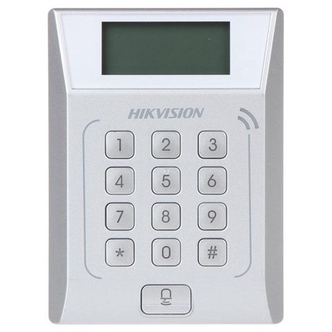 Cititor stand-alone cu tastatura si card Hikvision DS-K1T802E, cartele EM 125Khz, capacitate 3000 carduri si 10000 evenimente