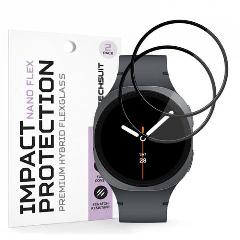 Folie Protectie Techsuit Nano Flex pentru Samsung Galaxy Watch8 40mm, Set 2 bucati, Plastic, Neagra