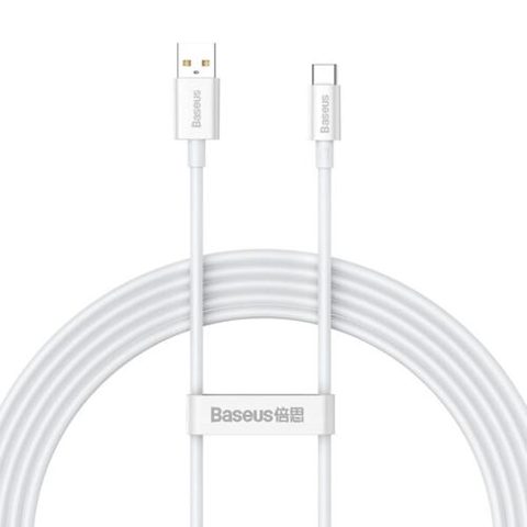 Cablu de date Baseus Superior, Fast Charging, USB la USB Type-C 100W, braided, 2m, Alb