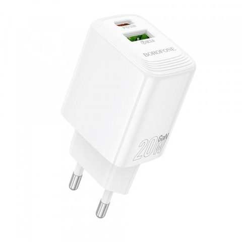 Incarcator Retea Borofone BN27 Fuente, 20W, 3A, 1 x USB-A - 1 x USB-C (Alb)