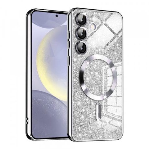 Husa MagSafe pentru Samsung Galaxy S24 S921, Techsuit, Luxury Glitter, Argintie