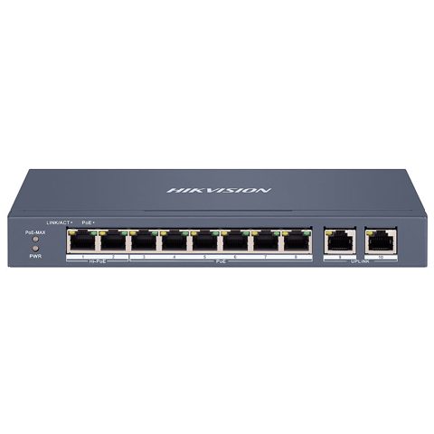 Switch 8 porturi PoE Hikvision DS-3E1310HP-EI, 2 porturi uplink Gigabit
