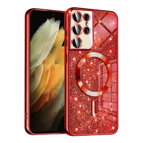 Husa MagSafe pentru Samsung Galaxy S21 Ultra 5G G998, Techsuit, Luxury Glitter, Rosie