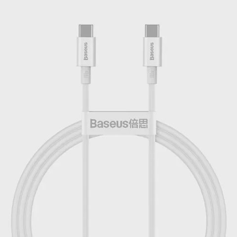 Cablu pentru incarcare si transfer de date Baseus Superior, 2x USB Type-C, 100W, 1m, Alb
