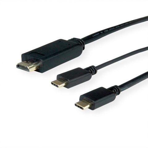 Cablu USB-C la HDMI 4K60Hz cu alimentare USB-C T-T 2m Negru, Roline 11.04.5953
