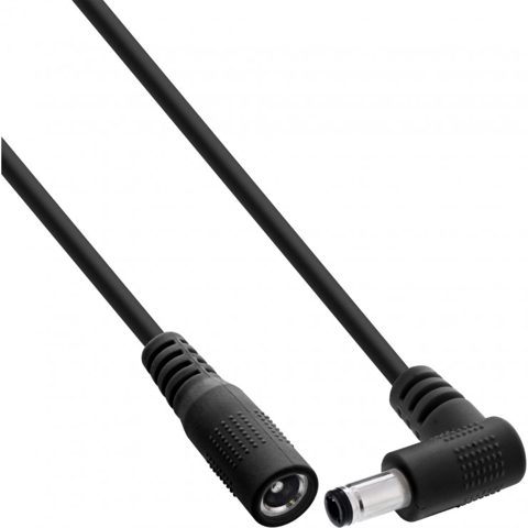 Cablu prelungitor alimentare DC 5.5x2.1mm M-T drept/unghi 1m Negru, InLine IL26901L