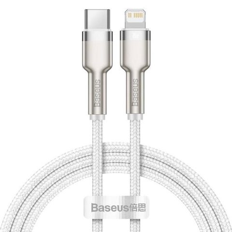 Cablu de date Baseus Cafule Metal CATLJK-A02, USB Type-C - Lightning, 20W, 1m, impletitura nylon (Alb)