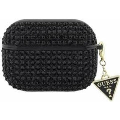 Husa de protectie Guess Rhinestones Triangle Metal Logo pentru AirPods Pro 2, Negru