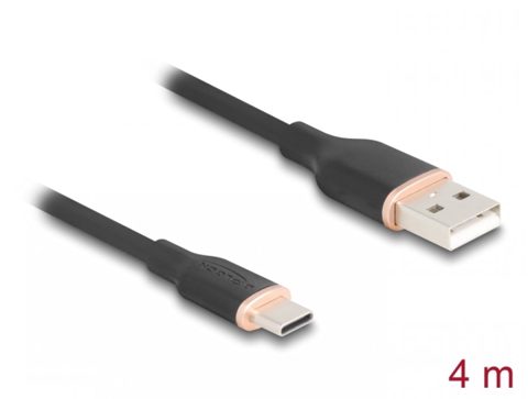 Cablu USB-A 2.0 la USB type C T-T 4m silicon Negru, Delock 81228