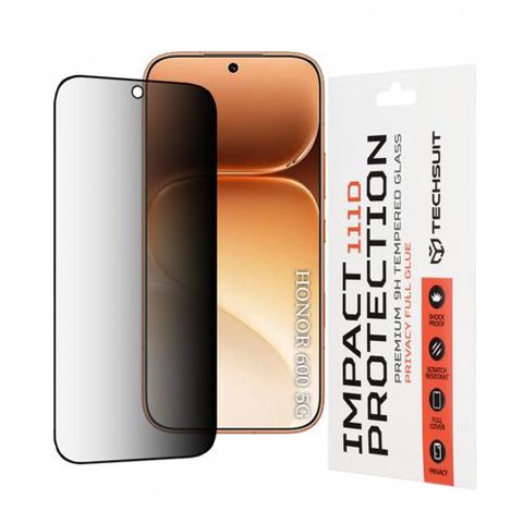 Folie de protectie Privacy Techsuit pentru Honor 600 Pro / 600, Sticla Securizata, Full Glue, 111D