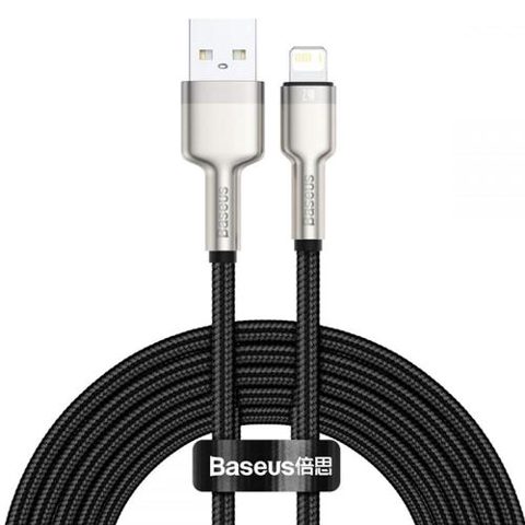 Cablu de date Baseus Cafule Metal, USB - Lightning, 18W, 2.4A, 2m, Negru