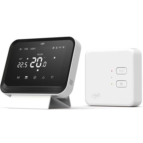 Termostat inteligent PNI CT45 fara fir, cu WiFi, control prin Internet, pentru centrale termice, APP TuyaSmart