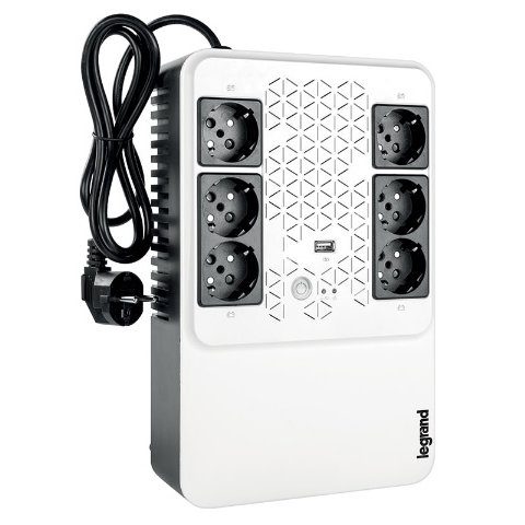 UPS Legrand MULTIPLUG 600, 600VA/360W, 6x German standard sockets, USB charger, baterie 1x 12V 7.2Ah, 230V, tehnologie Line interactiv, 00000000000031