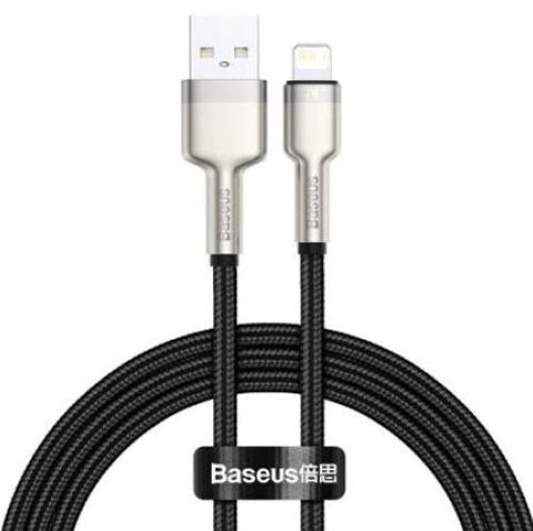 Cablu de date, Baseus Cafule, CALJK-A01, USB la Lightning, Quick Charge, 2.4A, Lungime 1m, 480 Mb/s, Negru/Gri, Tip snur acoperit cu nailon