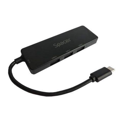 HUB USB Spacer SPHB-TYPEC-4U30-09, 3x USB 3.0, Cablu 15cm (Negru)