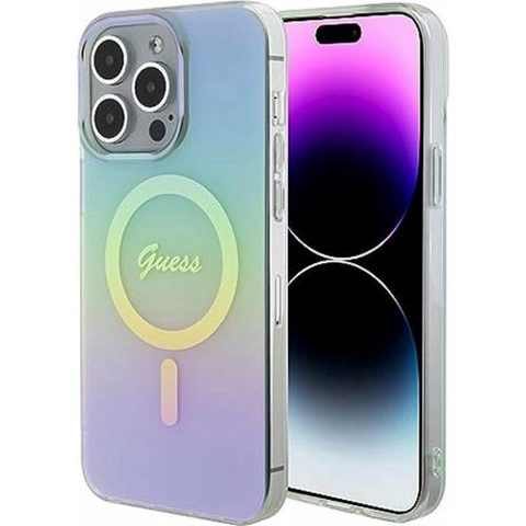 Husa de protectie Guess IML Iridescent Script MagSafe Case for iPhone 15 Pro (Roz)