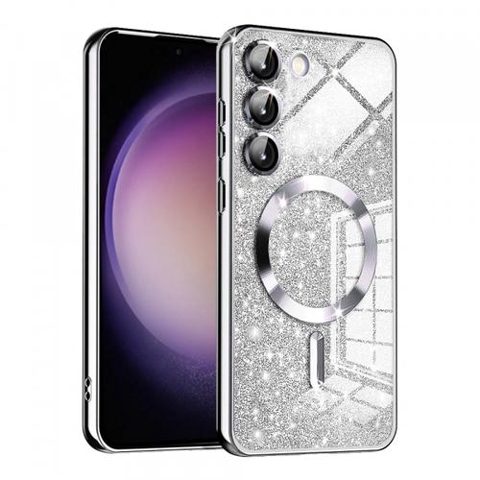 Husa MagSafe pentru Samsung Galaxy S23+ S916, Techsuit, Luxury Glitter, Argintie
