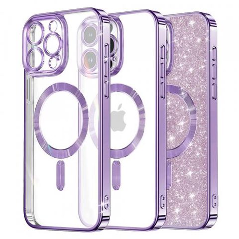 Husa MagSafe pentru Apple iPhone 15 Pro, Techsuit, Luxury Glitter, Mov Deschis