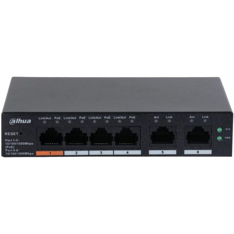 Switch 4 porturi gigabit cloud management Dahua CS4006-4GT-60, 2 porturi uplink, PoE Watchdog, Long Distance PoE