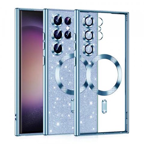 Husa MagSafe pentru Samsung Galaxy S23 Ultra S918, Techsuit, Luxury Glitter, Bleu