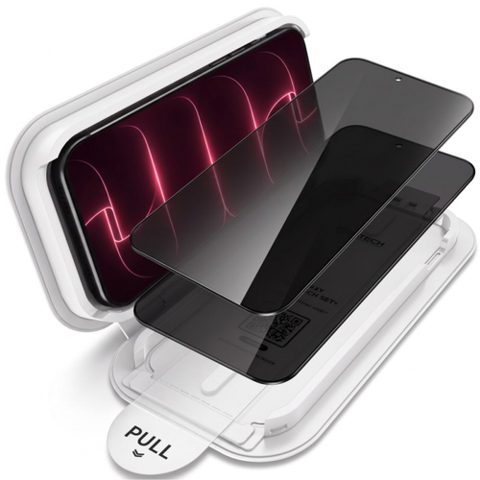 Folie de protectie Ecran Privacy Tech-Protect OneTouch pentru Apple iPhone 18 Pro, Sticla Securizata, Full Glue, Set 2 bucati