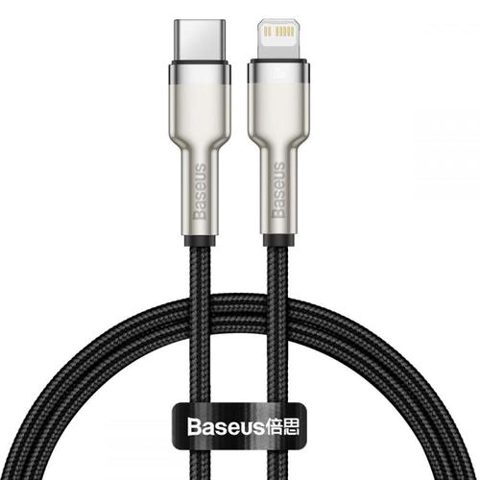 Cablu de date Baseus Cafule Metal, USB Type-C - Lightning, Power Delivery 20W, 25cm, Negru