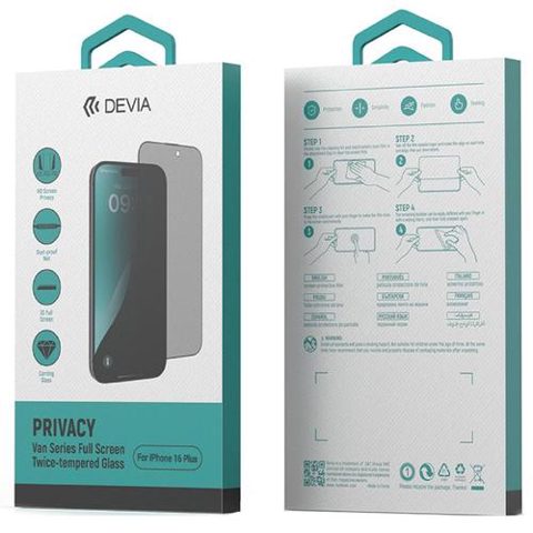 Folie Sticla Van Series Full Screen Privacy Twice Devia pentru iPhone 16 Plus, Negru