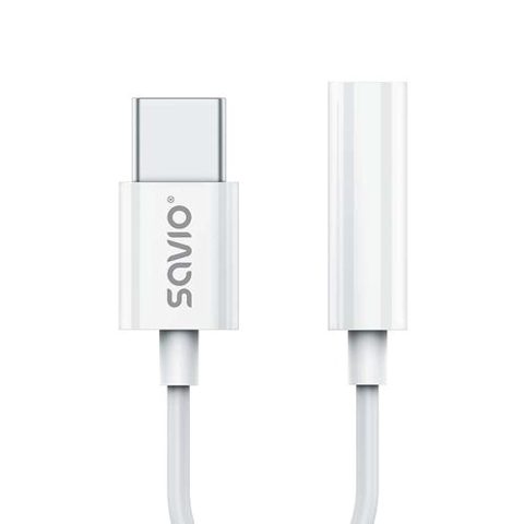 Adaptor audio USB Tip C la Mini Jack 3.5mm Savio AK-51, pentru Xiaomi, Huawei, Oppo, Alb