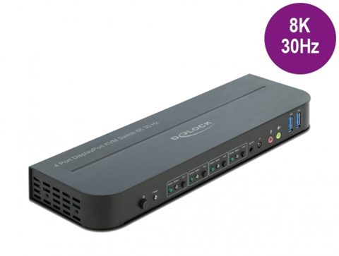 Switch KVM DisplayPort 8K30Hz cu USB 3.0 si Audio, Delock 11484