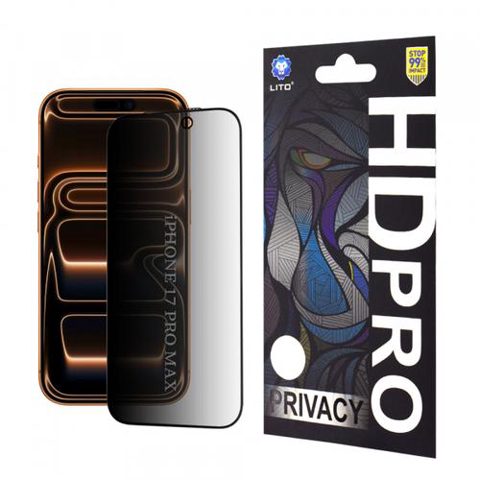 Folie de protectie Ecran Privacy Lito HD Pro pentru Apple iPhone 17 Pro Max, Sticla Securizata, Full Glue