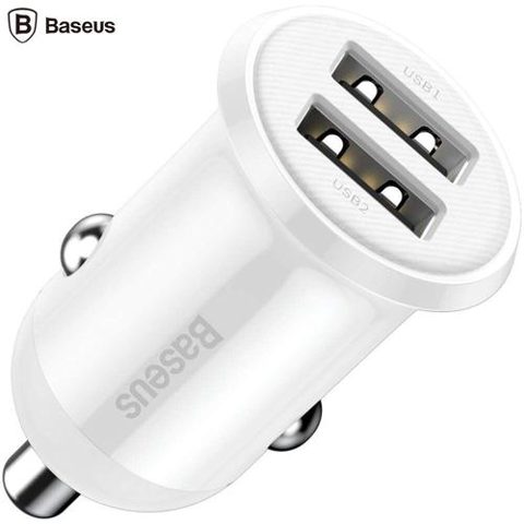 Incarcator auto Baseus Grain Pro, 2x USB, 4.8A (Alb)