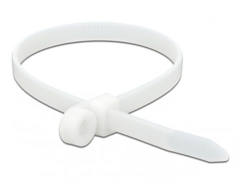 Set 10 bride L 400 x W 7.6 mm cu inel pentru fixare Alb, Delock 18948