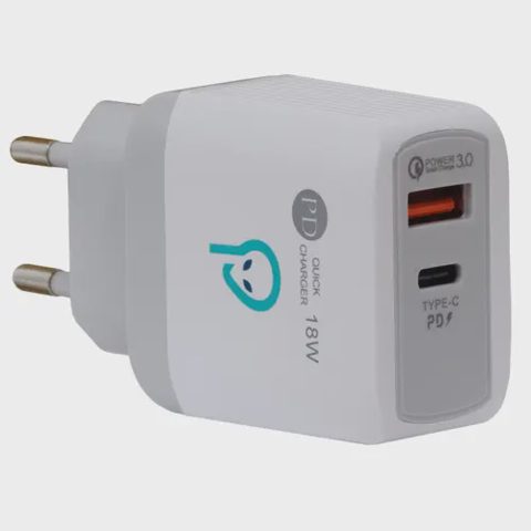Incarcator retea Spacer SPAR-DUOQ-01, Quick Charge 18W, USB Type-C si USB, Alb