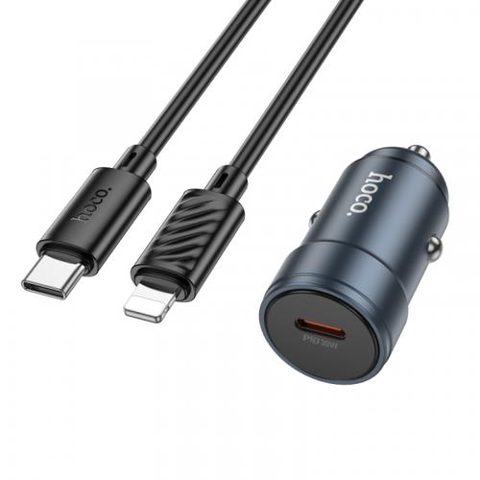 Incarcator Auto Cu Cablu Lightning HOCO Z57, 30W, 3A, 1 x USB-C (Gri)
