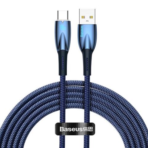 Cablu Date si Incarcare USB-A - USB-C Baseus Glimmer Series, 100W, 2m, Albastru CADH000503
