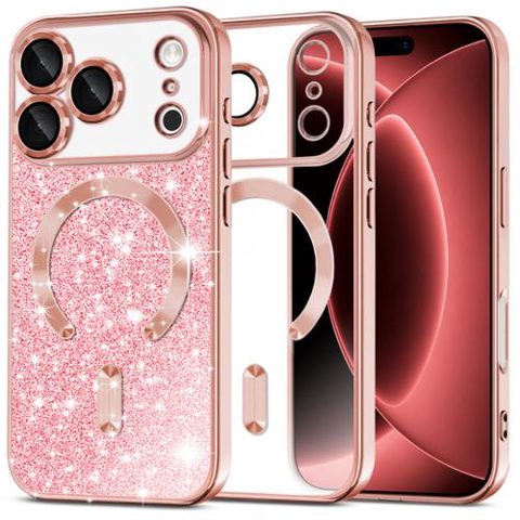 Husa MagSafe pentru Apple iPhone 18 Pro Max / 17 Pro Max, Techsuit, Luxury Glitter, Roz Aurie