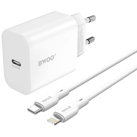 Incarcator retea BWOO CDA233, 20W, USB-C/Lightning, 1m (Alb)