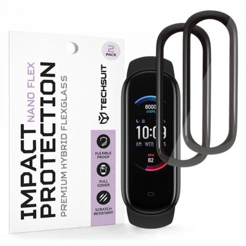 Folie Protectie Techsuit Nano Flex pentru Amazfit Band 5, Set 2 bucati, Plastic, Neagra