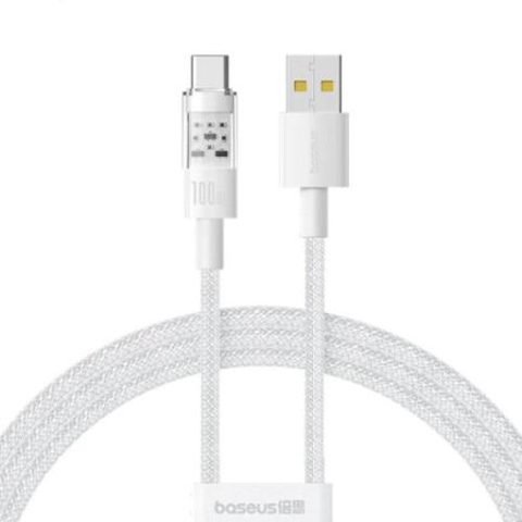 Cablu alimentare si date Baseus Gem, Fast Charging Data Cable pentru smartphone, USB la USB Type-C, 100 W, 2m (Alb)