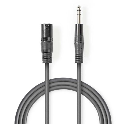 Cablu audio jack stereo 6.35mm la XLR 3 pini T-T 3m Gri, Nedis COTH15100GY30