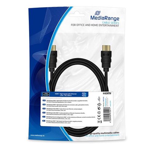 Cablu HDMI MediaRange, de mare viteza, 2 m, 10.2 Gb/s, Ethernet, Negru