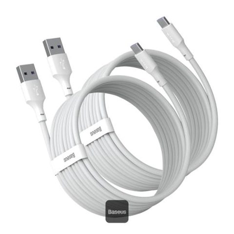 Cablu de date Baseus TZCATZJ-02, USB - USB Type-C, 1.5 m, 40W, 5A, set 2 bucati, Alb