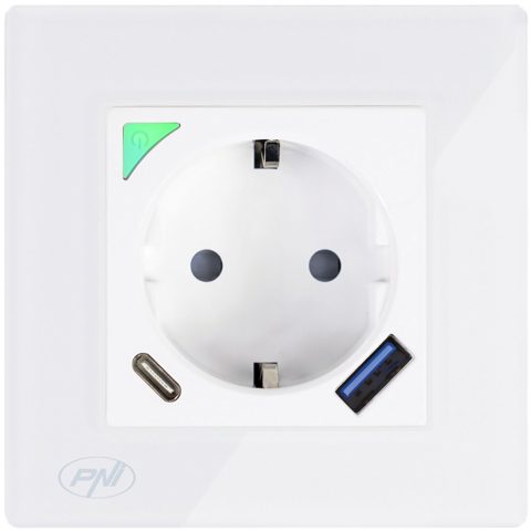 Priza inteligenta PNI SmartHome WP202 WiFi, montaj ingropat, control prin internet, aplicatie dedicata Tuya Smart, compatibila Amazon Alexa PNI-WP202