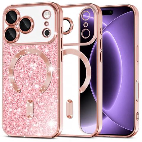 Husa MagSafe pentru Apple iPhone 18 Pro / 17 Pro, Techsuit, Luxury Glitter, Roz Aurie