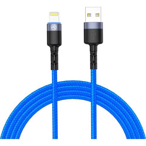 Cablu Tellur Lightning cu LED, 3A, nailon, 1.2m, albastru