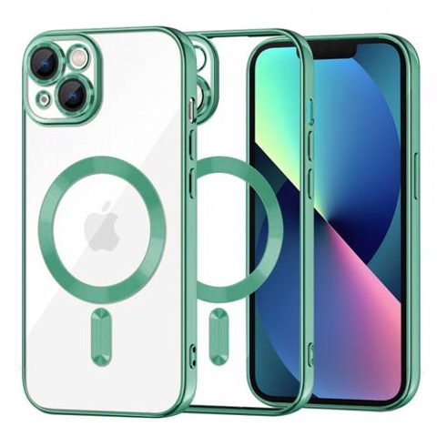 Husa MagSafe pentru Apple iPhone 13, Techsuit, Luxury Crystal, Verde Deschis