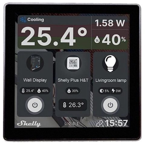 Intrerupator Smart cu touchscreen Shelly Wall Display, negru, Wi-FI, bluethooth 3800235262597