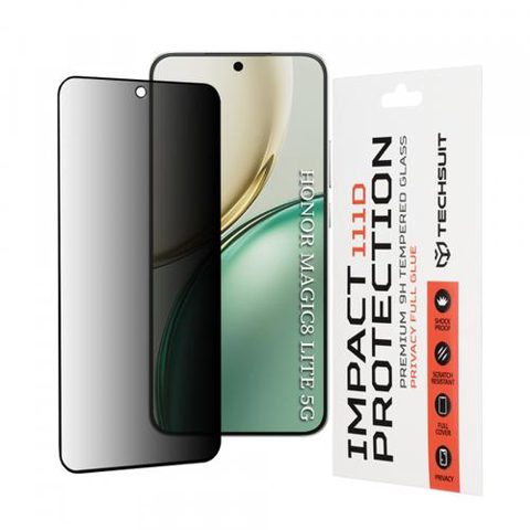 Folie de protectie Ecran Privacy Techsuit pentru Honor Magic8 Lite, Sticla Securizata, 111D