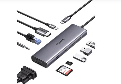 Hub Ugreen 10-in-1 CM498-15601, USB-C, USB-A, HDMI, AUX, RJ45 (Gri)