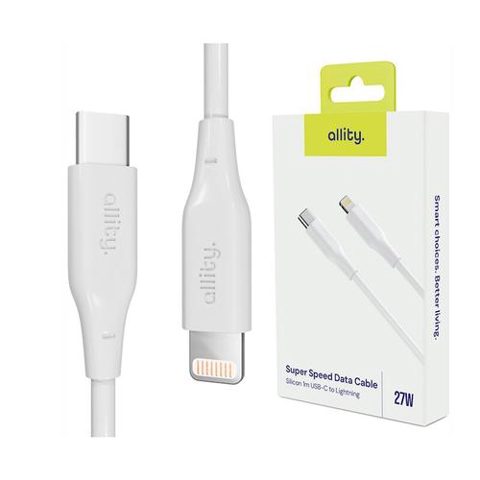Cablu de date si incarcare Allity AUC-02, USB-C to Lightning, 27W, 1m, Alb